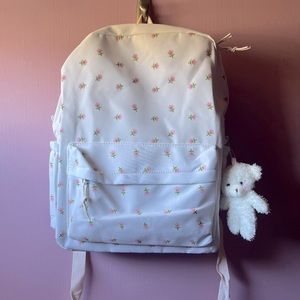 🆕Super Cute White/Pink Floral Backpack with Bear